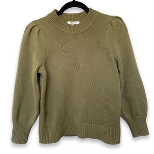 NWT Madewell Dotted Eaton Puff-Sleeve Pullover Sweater in Cotton-Merino Yarn